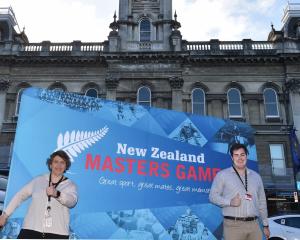 Masters Games organisers Vicki Kestila and Ben Anngow in the Octagon yesterday at the launch of...