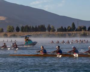 The first event of finals day at the South Island rowing championships, the girls under-15 quads,...