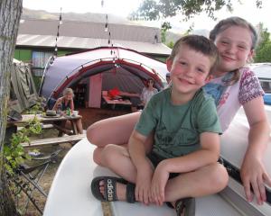 Enjoying the Wanaka Lakeview Holiday Park last week are Ollie and Arlya Shute, of Dunedin. Behind...