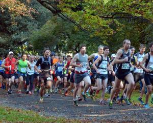 Competitors in the Three Peaks race leave Chingford Park yesterday morning. Photo by Gerard O'Brien.