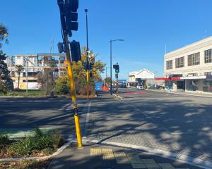 The leaning traffic light at the corner of East and Havelock Sts in Ashburton. Photo: Supplied /...