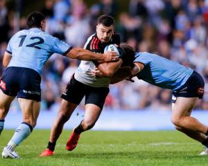 David Havili of Crusaders runs the ball during the Super Rugby match between the NSW Waratahs and...