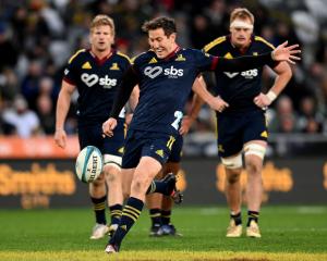 Marty Bank kicks for touch in last week's match against the Waratahs in Dunedin.  Photo: Getty...