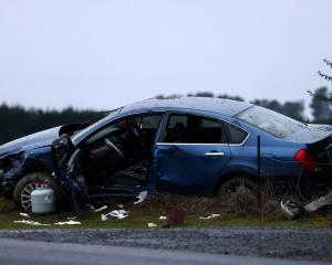 The crash scene in Rolleston this morning. Photo: George Heard