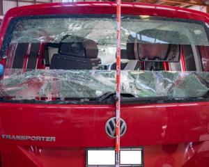 The attacker smashed the back window of the van. Photo: supplied/NZ Police 