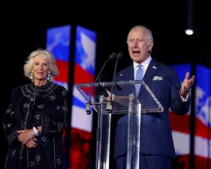 Prince Charles speaks to the crowd during Queen Elizabeth's Platinum Jubilee concert in front of...