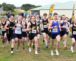 The combined start of the Otago cross-country championships at Dunedin’s Chisholm Park on Sunday....