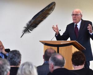 Former prime minister Sir Geoffrey Palmer speaks at the memorial service for the late Dunedin...