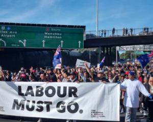 Marchers took over part of the Auckland motorway during a protest on Saturday. The march was...