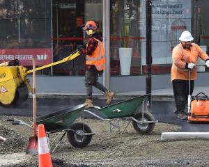 Contractors in the Farmers block of George St in Dunedin prepare for the next phase in an upgrade...