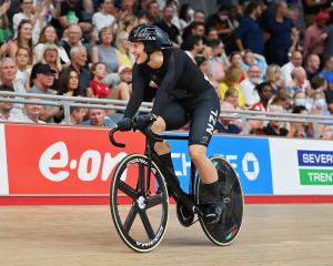 Ellesse Andrews after winning the keirin and claiming her second medal of the Games. Photo: Getty...