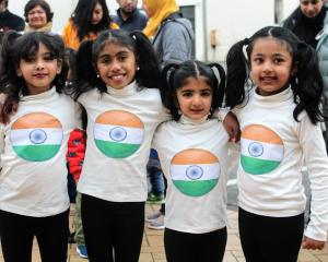 Celebrating the 75 years of Indian independence are (from left) Melya Jabil (6), Abigael Isaac (8...