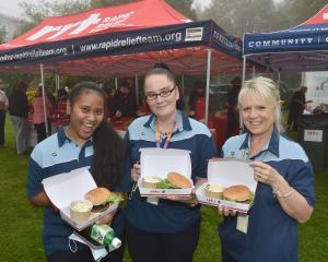 Wakari Hospital staff (from left) Giani Raurenti, Kylie Fraser and Raylene Finch tuck into a free...