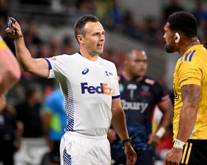 Referee James Doleman in action, as he sends Ardie Savea to the sin-bin in a previous Super Rugby...