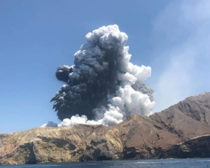 The Whakaari eruption as seen from a tourist boat in December 2019. Photo: Supplied / Lillani...