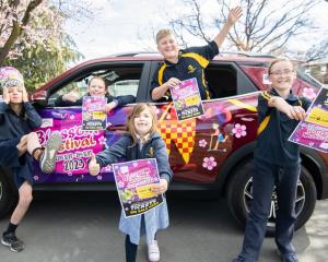 All excited about the 66th Alexandra Blossom Festival are Alexandra Primary School pupils (from...