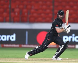 Black Caps skipper Kane Williamson hits through the offside against Pakistan during their warm-up...