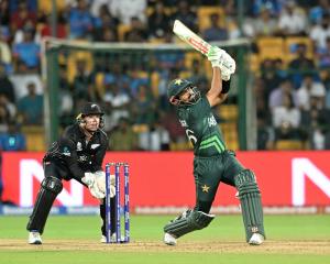 Pakistan's Babar Azam in action as he hits six runs. Photo: REUTERS/Samuel Rajkumar