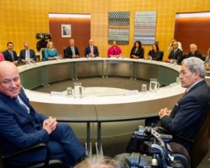 Prime Minister Christopher Luxon (left, front) and Deputy Prime Minister Winston Peters (right,...