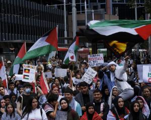 Pro-Palestinian protesters gather at a rally in front of Sydney's Town Hall last week. Photo: Getty