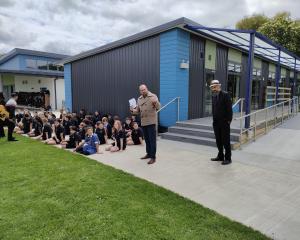 Principal Hayden van Lent welcomes guests to the official opening of the new classroom block on...