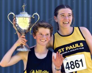 First Otago athlete home, William Bolter, and first runner across the line, Jorgia Tucker, with...