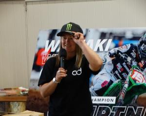 Palmerston-born motocross rider Courtney Duncan visits Oamaru yesterday for a meet-and-greet...