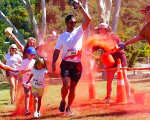 Colour bombed ... Among the entrants in Saturday’s Night’n Day Rainbow Run, held at the Frankton...