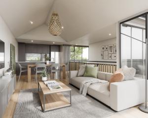 TGC Homes, luxury townhouses in Maori Hill, Dunedin, new build now selling, render of street view