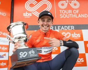 English cyclist Dan Gardner celebrates winning the Tour of Southland on Saturday. PHOTO: STUDIO JUBB