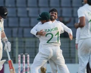 Bangladesh celebrate a wicket against the Black Caps. Photo: Bangladesh Cricket Board