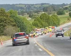 Emergency services responding to the incident on SH1 at Hūkerenui.