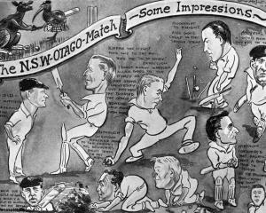 Impressions by cartoonist McIntyre of players in the Otago v New South Wales cricket match at...