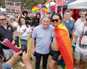 Prime Minister Christopher Luxon at the Big Gay Out today, where he was met with hostility. Photo...