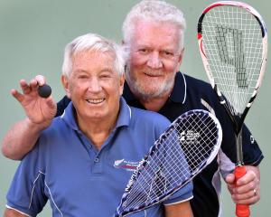 Bill Werry (left) and Neil Tulloch have become great mates through playing squash at the Masters...