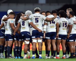 The Moana Pasifika Super Rugby team during their Saturday night match against the Highlanders at...