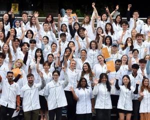 University of Otago School of Pharmacy entrants for 2024 wear their new white coats on Saturday....