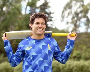 Otago batter Thorn Parkes takes a break from training at the University Oval earlier this week....