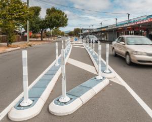 The median flexi-posts at the Hampshire St shops aim to prevent illegal parking. Photo: CCC /...