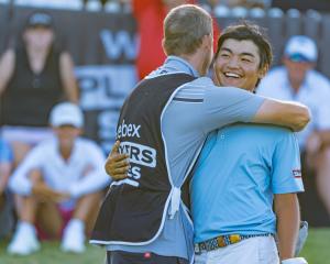 Kazuma Kobori celebrates winning at the Webex Players Series Sydney last month. Photo: Getty Images