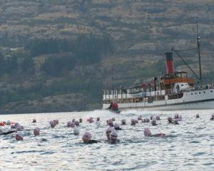 Almost 160 swimmers jumped from the TSS Earnslaw into Lake Wakatipu on Saturday for a 4km...