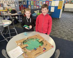 Macandrew Bay School senior pupils Riley Boucher (left), and Mitch McMillan, both 9, show off...