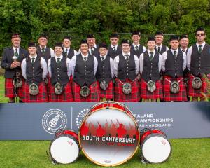 The South Canterbury Highland Pipe Band grade 4B champions at the pipe band national contest in...