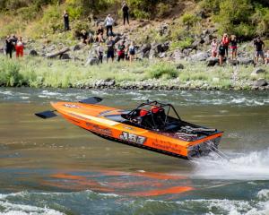 The jetboat Tom Kelly’s bought for next week’s world marathon in the US. PHOTO: MARK SHARLEY
