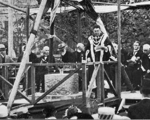 Laying the foundation stone for the new Dunedin cenotaph in the Queens Gardens, Anzac Day 1924:...