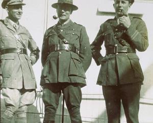 Jack Hyde (left) with officers on  Maheno. Port Chalmers, 1919. PHOTO: TURNBULL LIBRARY