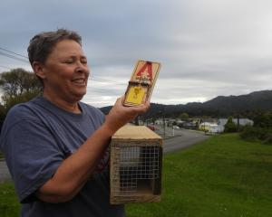 Kate Kennedy with one of the new traps and boxes which will allow the Runanga Village People...
