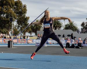 New Zealand javelin thrower Tori Peeters throws a javelin at the Sir Graeme Douglas International...