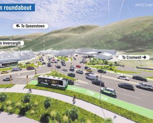 A graphic render of the enlarged Frankton roundabout, which will become a signalled intersection....