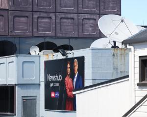 A billboard outside Newshub's headquarters in Auckland. Photo: Getty Images 